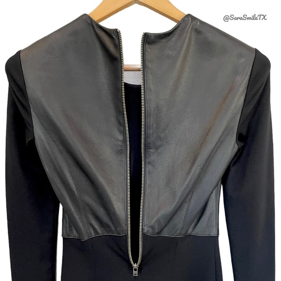 HELMUT LANG Black Lambskin Leather Panel Long Sleeve Mini Dress NWOT - Picture 13 of 16